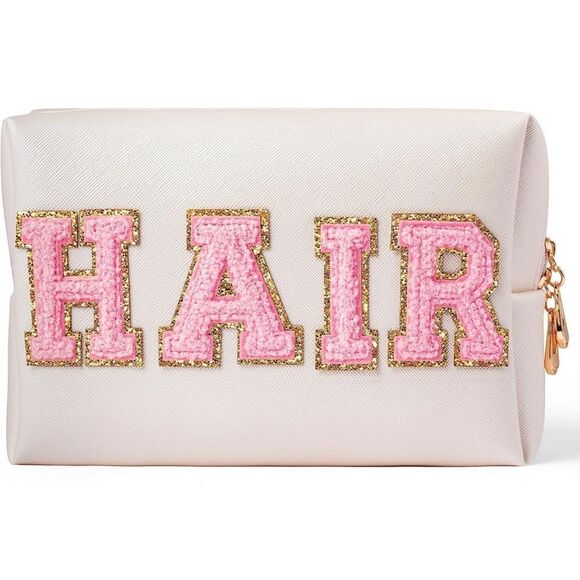 Accessories - Preppy Patch HAIR Letter Cosmetic Toiletry Bag